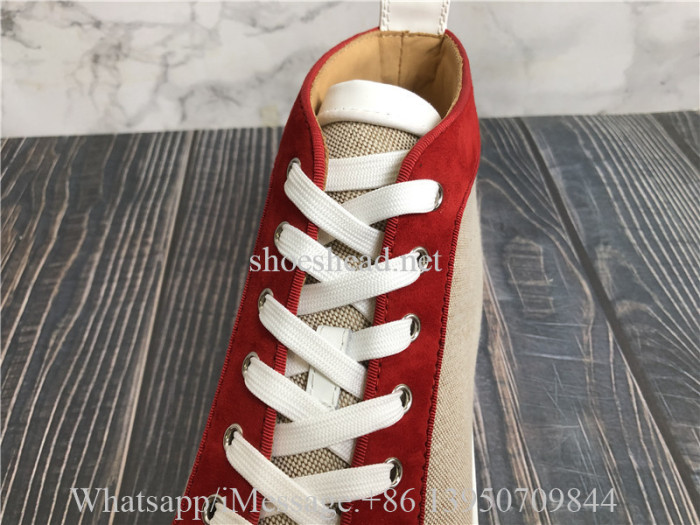 Christian Louboutin Spike Flat High Top Sneaker Beige Red