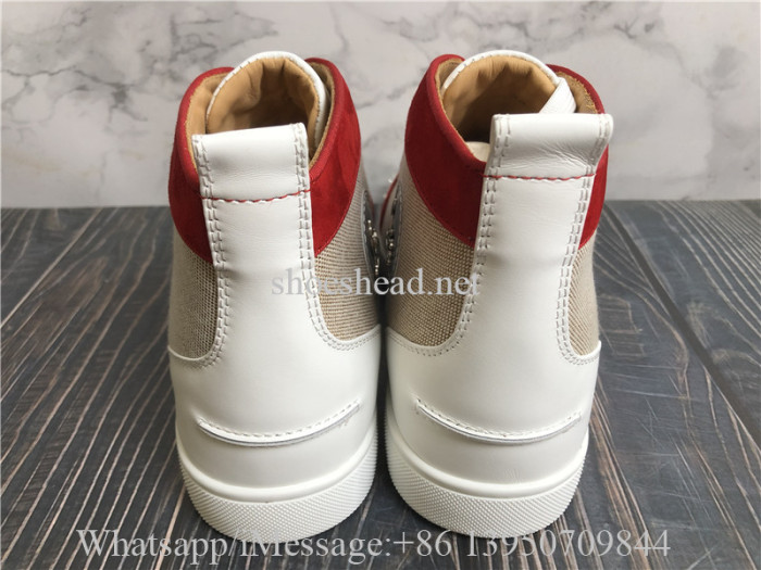 Christian Louboutin Spike Flat High Top Sneaker Beige Red