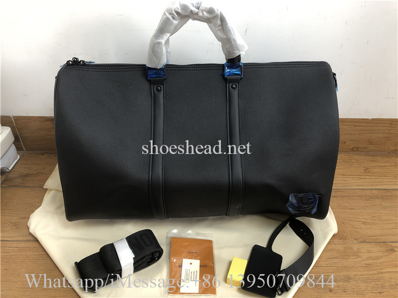 Original Louis Vuitton Keepall Bandouliere 50cm LV Aerogram Black Duffle Bag M21420