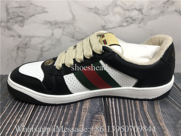 Super Quality Gucci Screener Sneaker In Black And White Leather