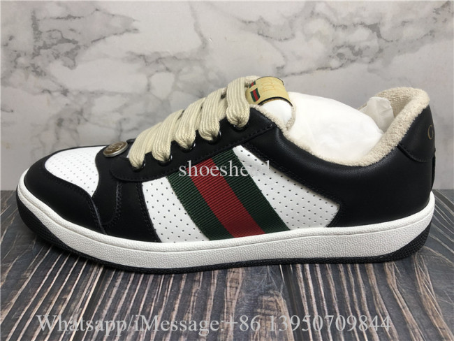 Super Quality Gucci Screener Sneaker In Black And White Leather
