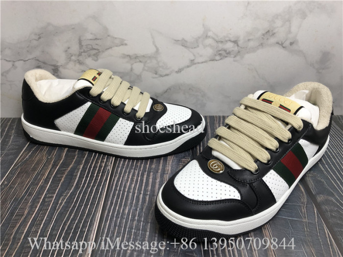 Super Quality Gucci Screener Sneaker In Black And White Leather
