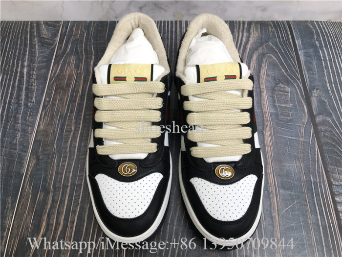 Super Quality Gucci Screener Sneaker In Black And White Leather
