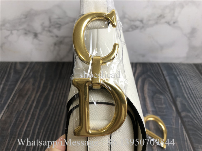 Original Dior Saddle Bag White Taupe Grained Calfskin