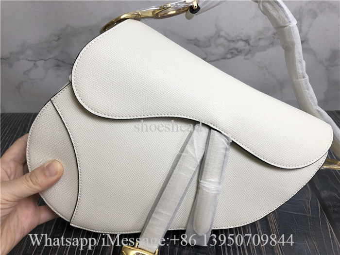 Original Dior Saddle Bag White Taupe Grained Calfskin
