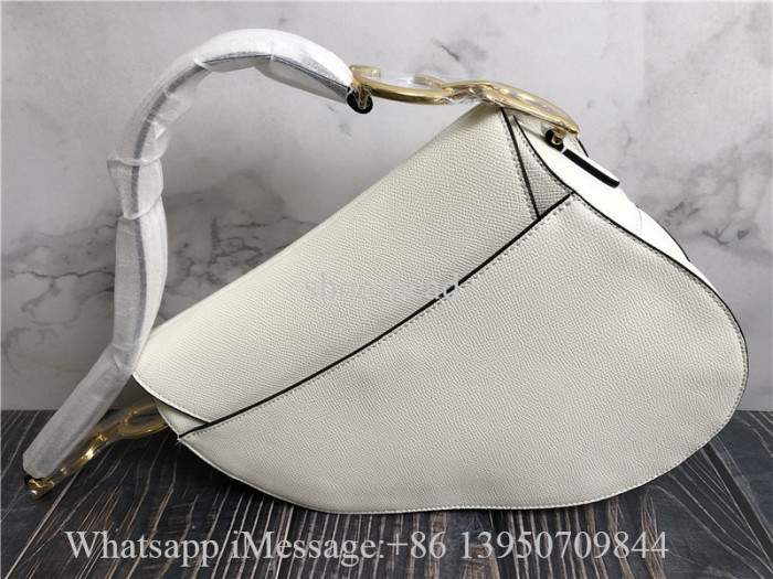 Original Dior Saddle Bag White Taupe Grained Calfskin