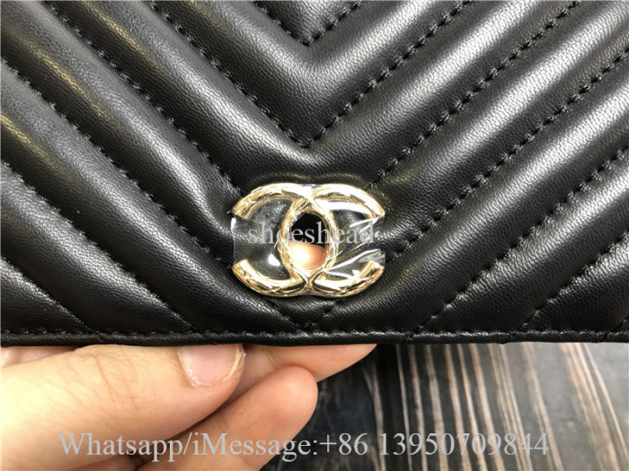 Original Chanel Trendy Wallet On Chain Black Chevron Lambskin With Gold Hardware
