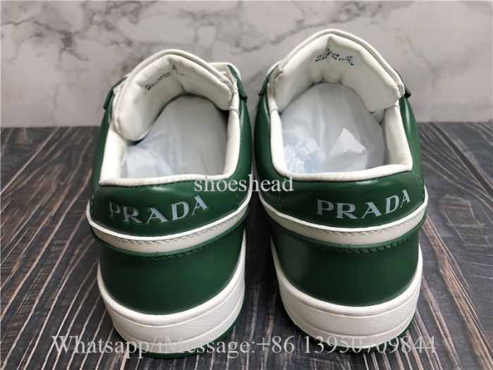 Prada Leather Low-Top Court Sneakers White Green