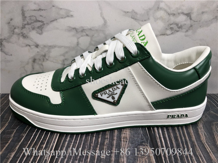 Prada Leather Low-Top Court Sneakers White Green