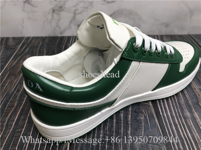 Prada Leather Low-Top Court Sneakers White Green
