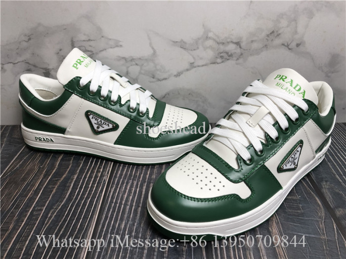 Prada Leather Low-Top Court Sneakers White Green