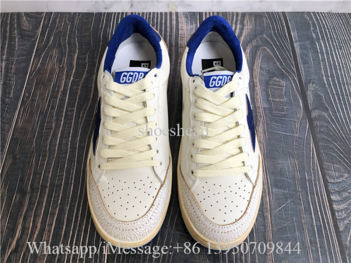 Golden Goose Ball Star Wishes In White Nappa Leather With Bright Blue Star And Heel Tab Shoes
