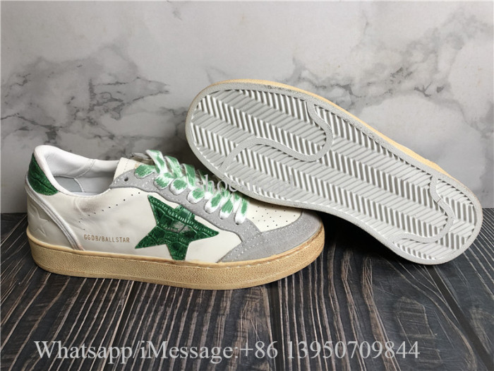 Golden Goose Ball Star LTD In Nappa With Green Crocodile-Print Leather Stard Shoes