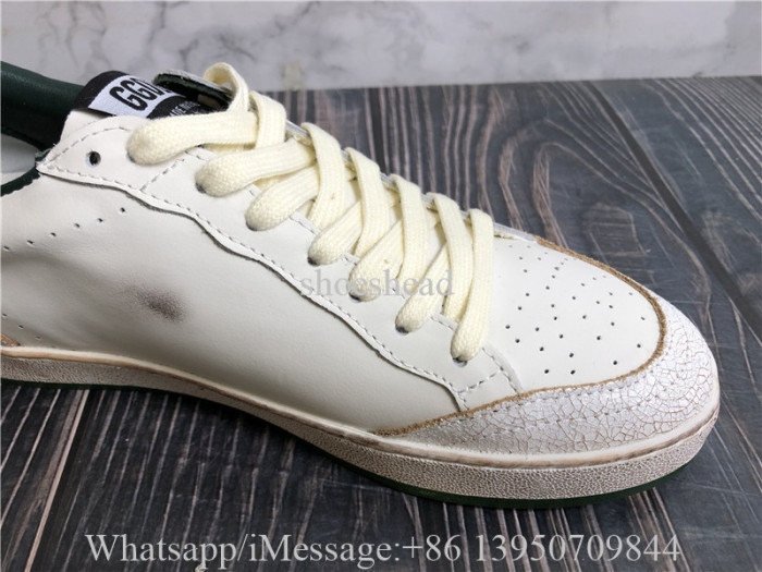 Golden Goose Ball Star In White Nappa Leather With Green Leather Star And Heel Tab Sneaker