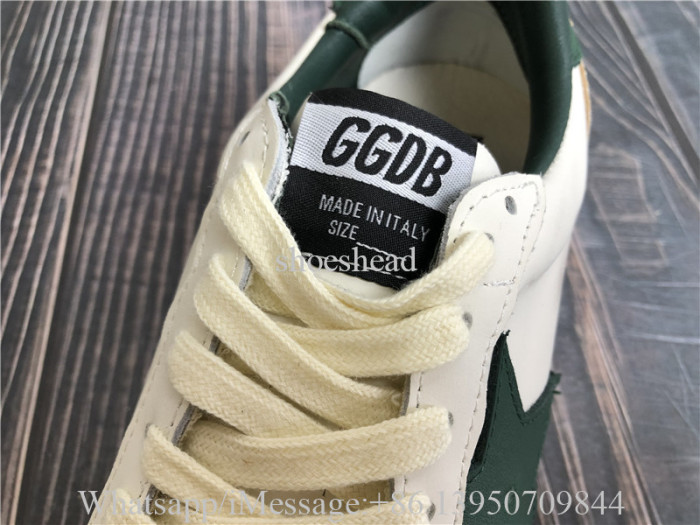Golden Goose Ball Star In White Nappa Leather With Green Leather Star And Heel Tab Sneaker
