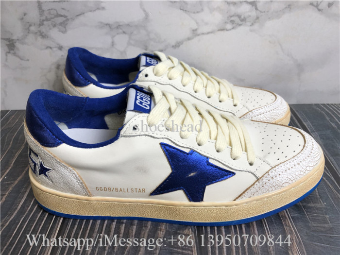 Golden Goose Ball Star Wishes In White Nappa Leather With Bright Blue Star And Heel Tab Shoes