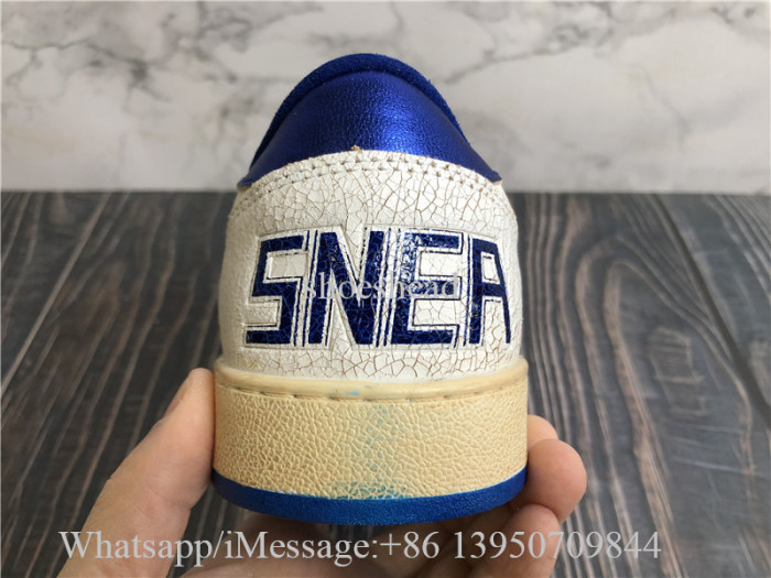 Golden Goose Ball Star Wishes In White Nappa Leather With Bright Blue Star And Heel Tab Shoes