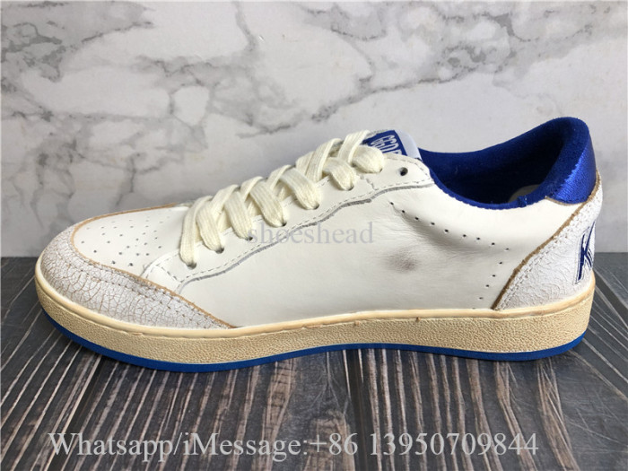 Golden Goose Ball Star Wishes In White Nappa Leather With Bright Blue Star And Heel Tab Shoes