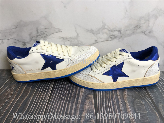 Golden Goose Ball Star Wishes In White Nappa Leather With Bright Blue Star And Heel Tab Shoes