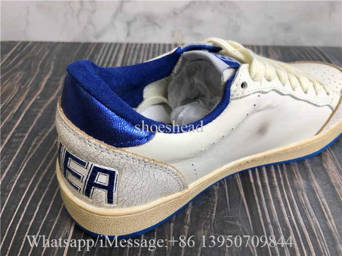 Golden Goose Ball Star Wishes In White Nappa Leather With Bright Blue Star And Heel Tab Shoes