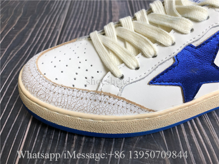 Golden Goose Ball Star Wishes In White Nappa Leather With Bright Blue Star And Heel Tab Shoes