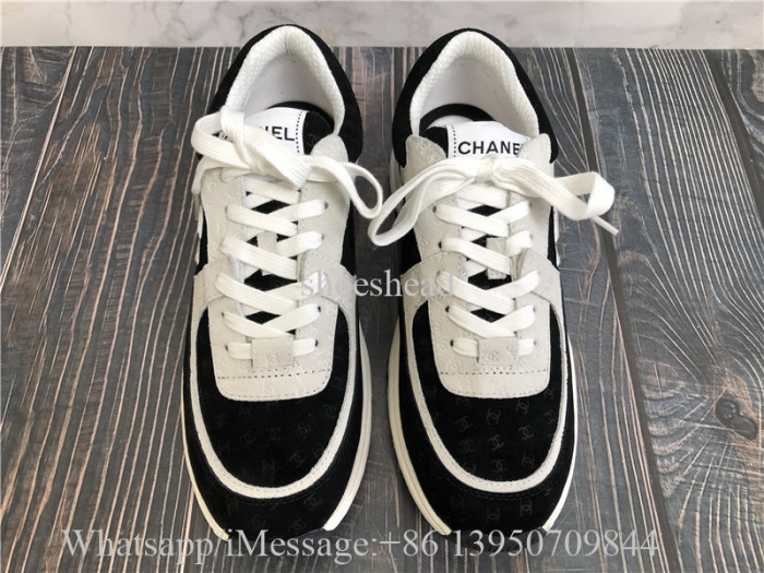 Chanel CC Embossed Logo Black White Suede Sneaker