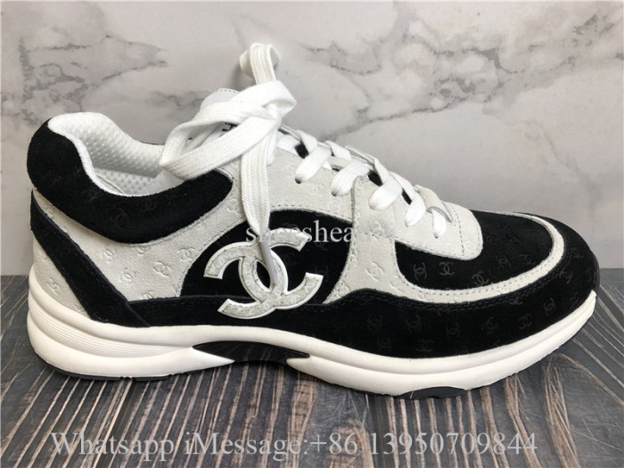 Chanel CC Embossed Logo Black White Suede Sneaker