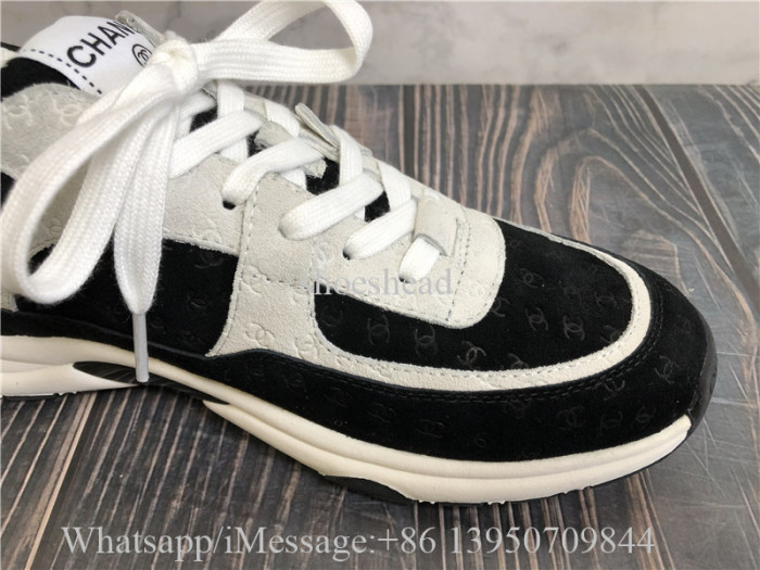Chanel CC Embossed Logo Black White Suede Sneaker