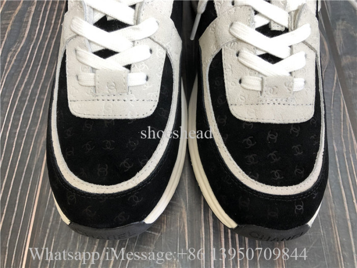Chanel CC Embossed Logo Black White Suede Sneaker