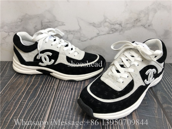 Chanel CC Embossed Logo Black White Suede Sneaker