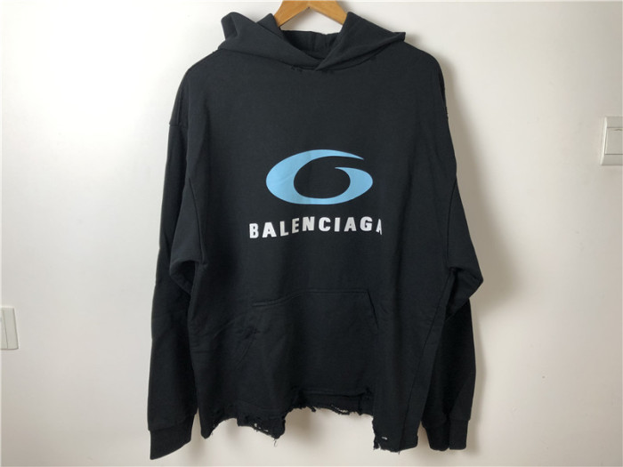 Balenciaga Black Hoodie With Blue Logo