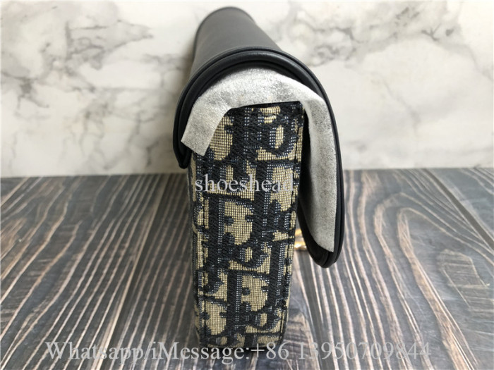 Original Dior Medium Saddle Pouch With Chain Blue Dior Oblique Jacquard And Smooth Calfskin