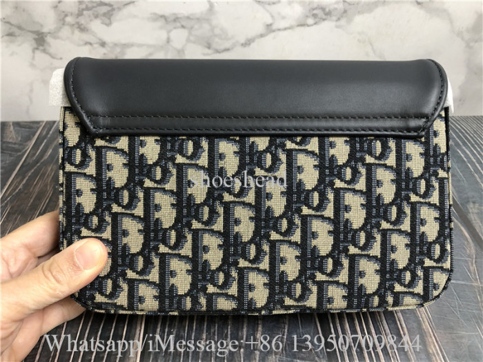 Original Dior Medium Saddle Pouch With Chain Blue Dior Oblique Jacquard And Smooth Calfskin