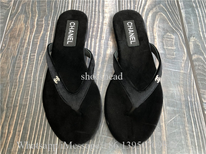 Chanel Interlocking CC Logo Velvet Flip Flops Slides