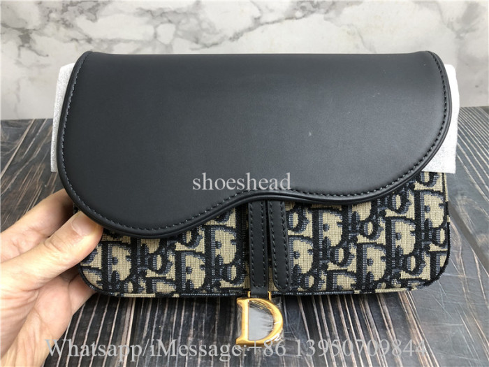 Original Dior Medium Saddle Pouch With Chain Blue Dior Oblique Jacquard And Smooth Calfskin