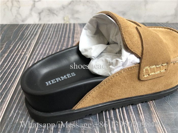 Hermes Brown Velvet Mule Sandals Slide