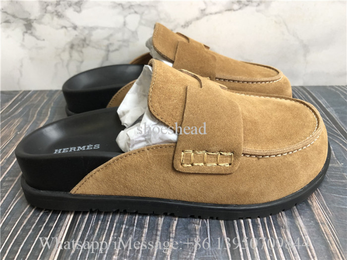 Hermes Brown Velvet Mule Sandals Slide