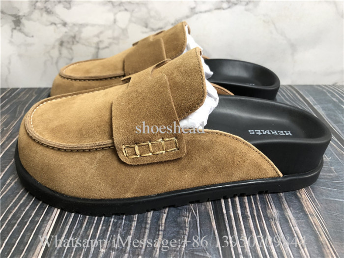 Hermes Brown Velvet Mule Sandals Slide