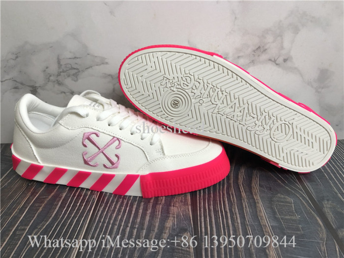 Off-White Vulcanized Low Top Sneakers White Canvas & Hot Pink
