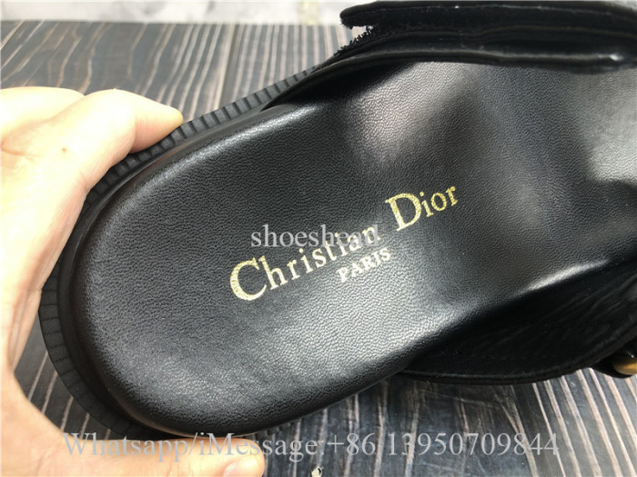 Christian Dior Black Lambskin Dioract Slide Sandals
