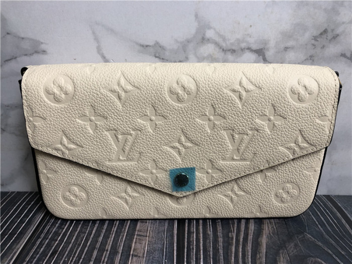 Original Louis Vuitton Felicie Pochette Cream in Calfskin Leather With Gold-tone