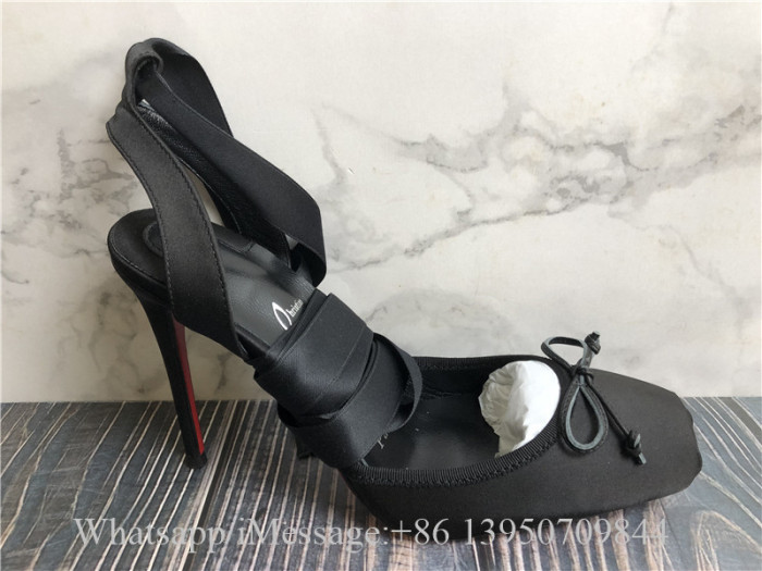 Christian Louboutin Cassia Lace Up 100mm Strappy Pumps Black Crepe Satin