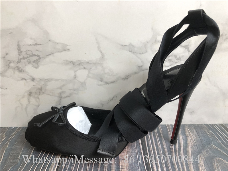 Christian Louboutin Cassia Lace Up 100mm Strappy Pumps Black Crepe Satin