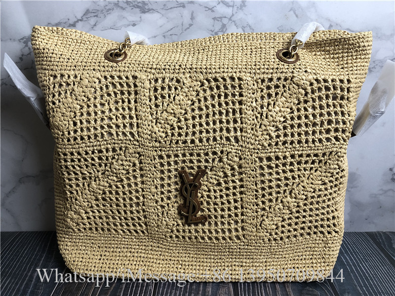 Original Saint Laurent YSL Cassandre Raffia Tote Bag Beige