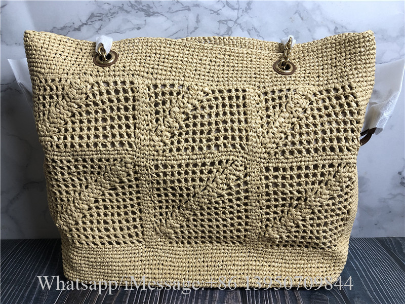 Original Saint Laurent YSL Cassandre Raffia Tote Bag Beige