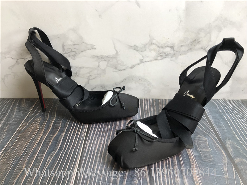Christian Louboutin Cassia Lace Up 100mm Strappy Pumps Black Crepe Satin