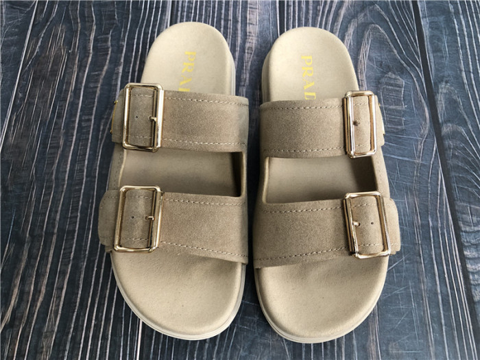 Prada Ecru Suede Strap Slides