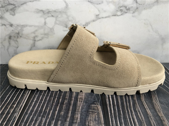 Prada Ecru Suede Strap Slides