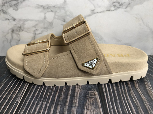Prada Ecru Suede Strap Slides