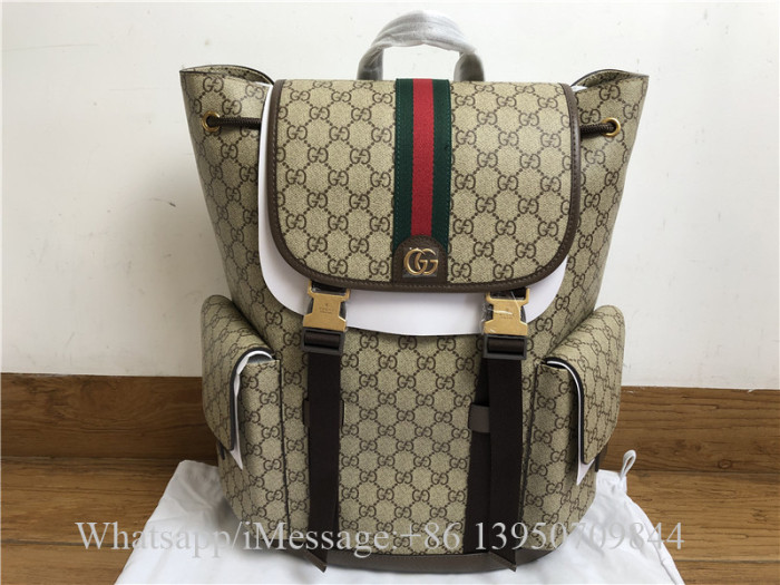 Original Gucci Ophidia Large Backpack In Beige And Dark Brown Fabric